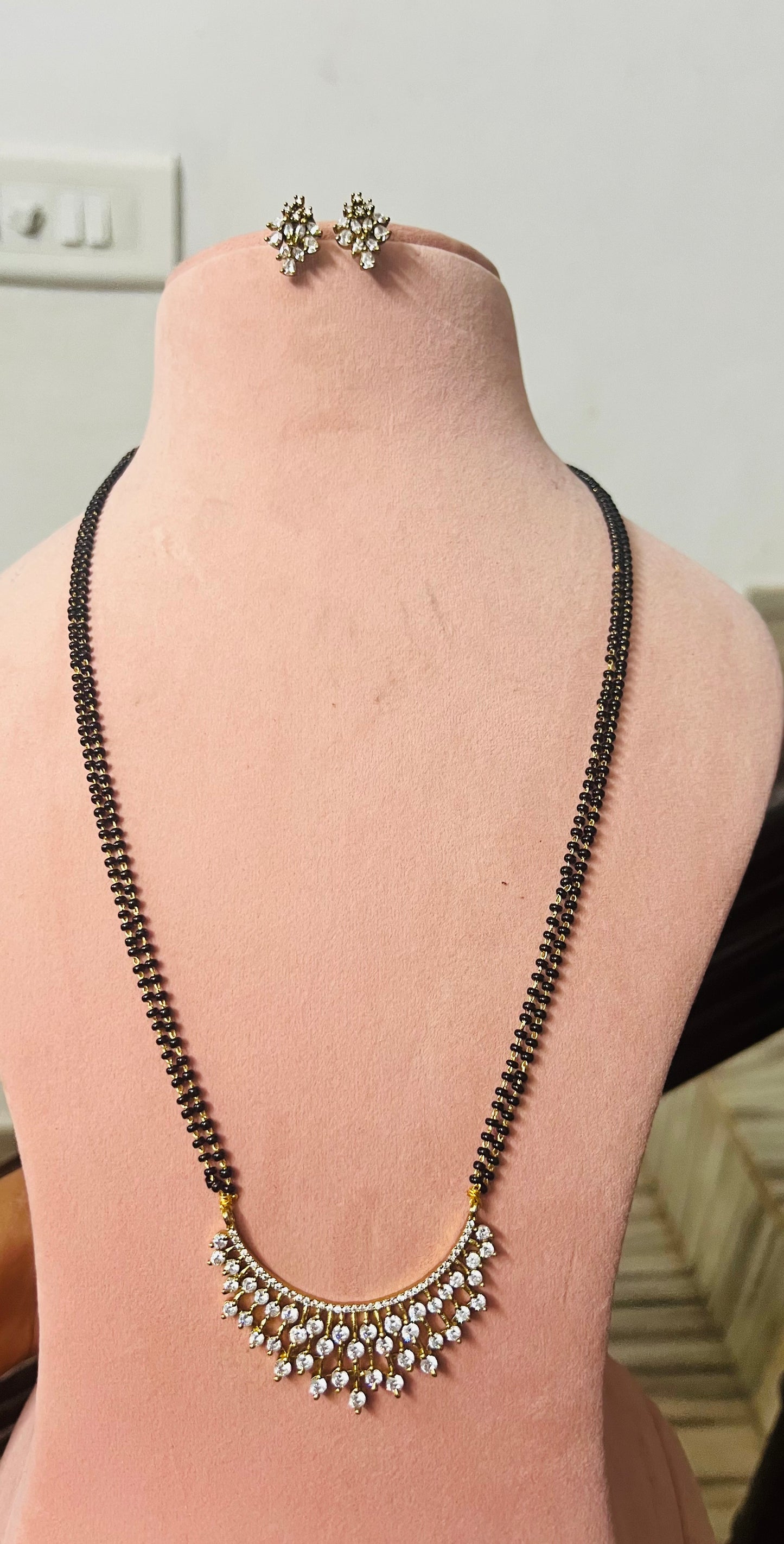 Premium diamond replica mangalsutra with stud product code 923