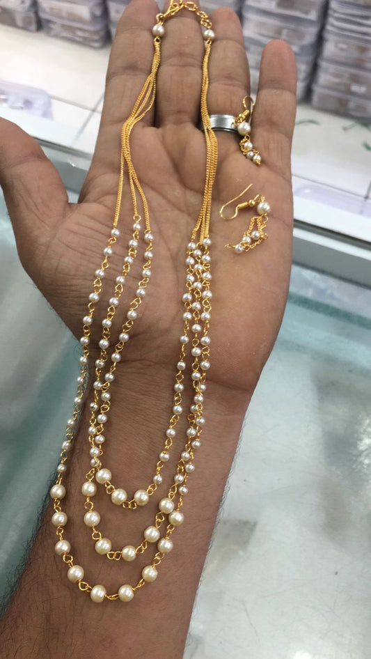 3layer pearl Mala with earrings product code 107