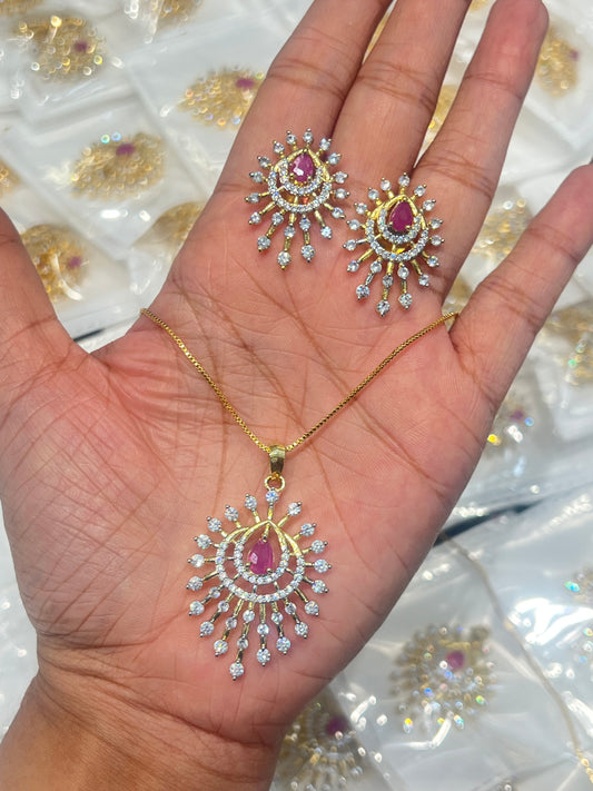 Premium quality  party wear diamond GJ polish  and gold polish pendant set with chain product code D220