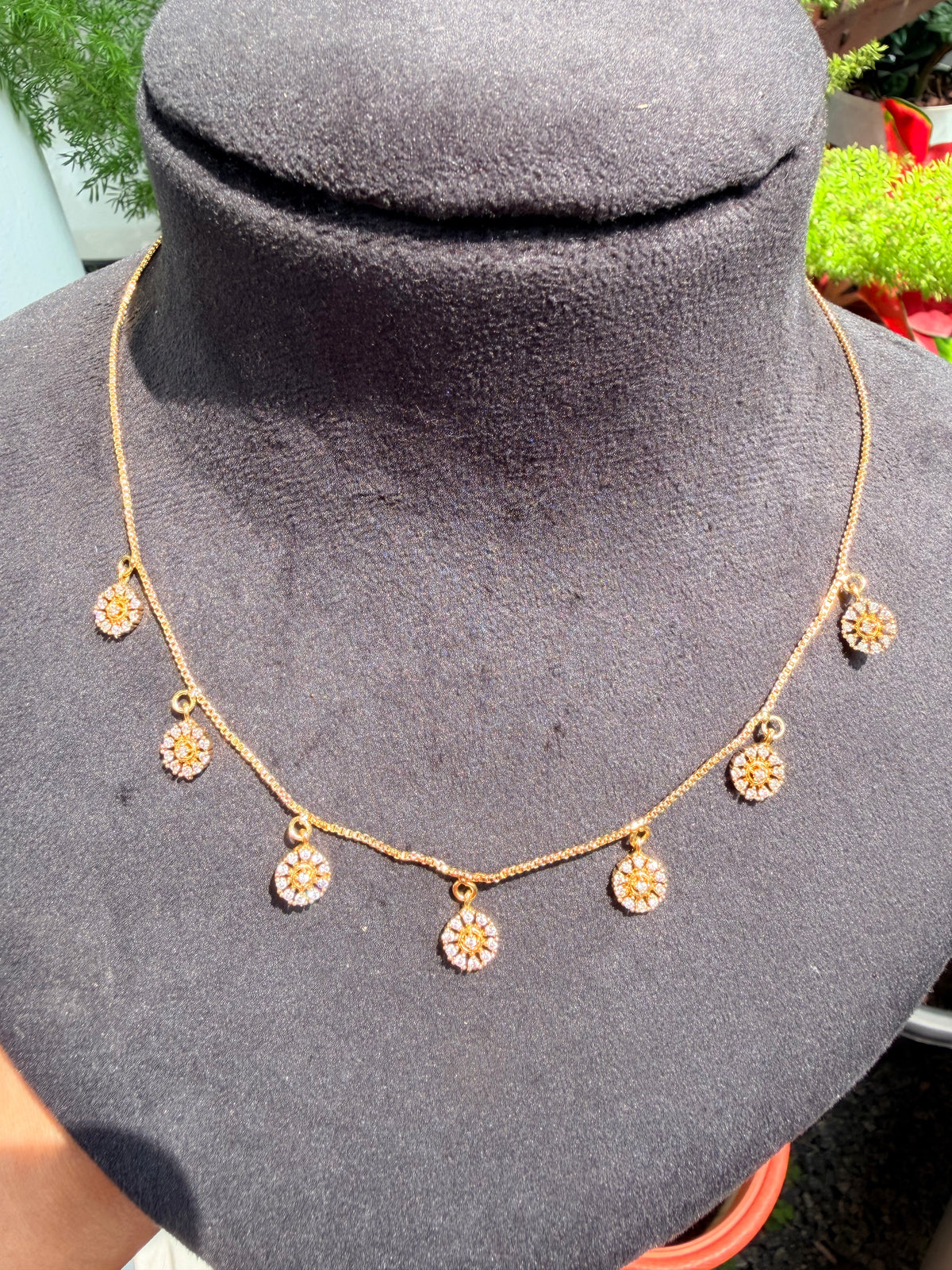 Premium gold plated daily wear ad floral hanging necklace product code G189