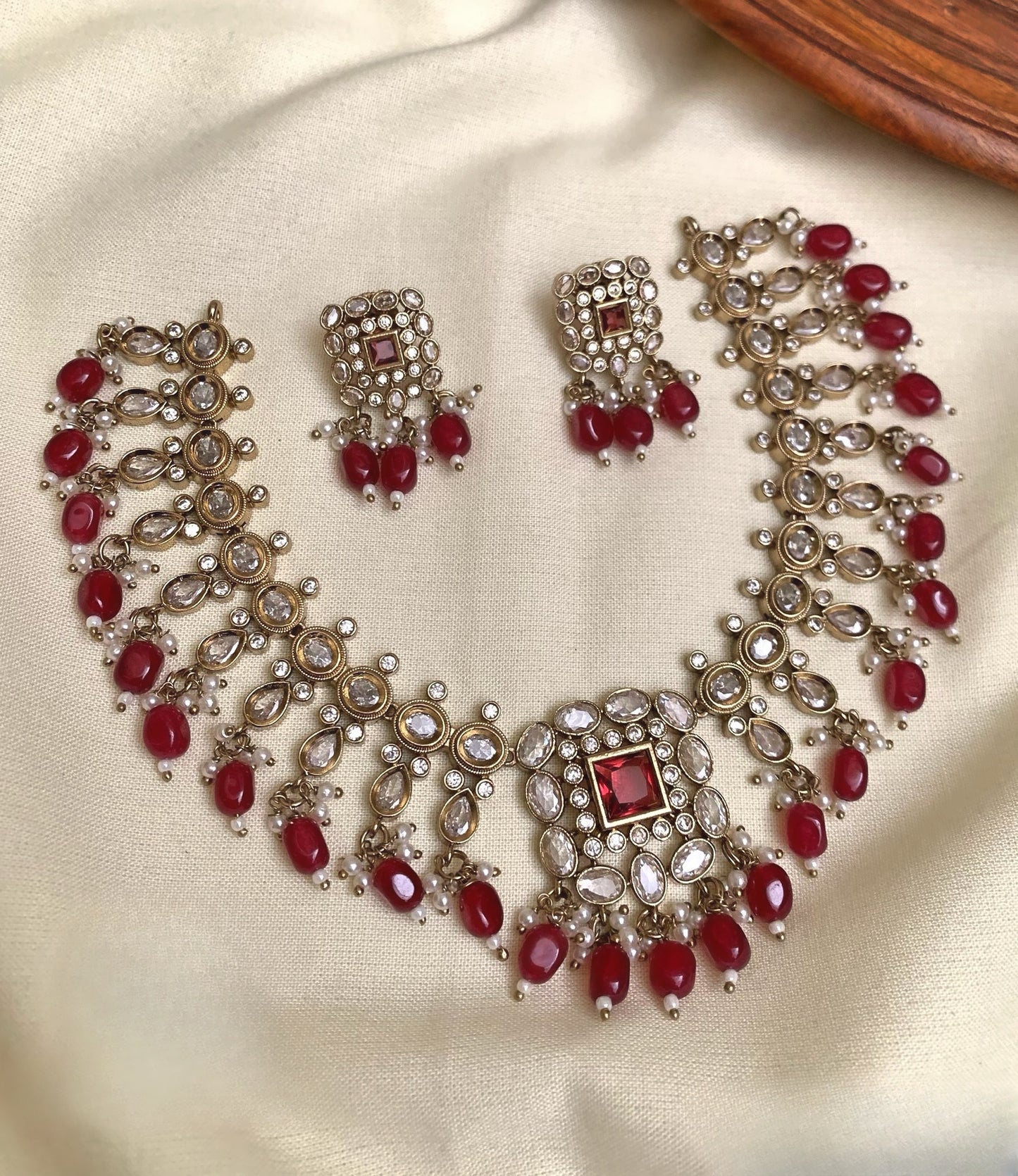 Premium Victorian jadau designer necklace set product code 90