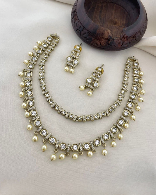 Premium jadau Kundan pearl hanging 2 layer necklace product code 911