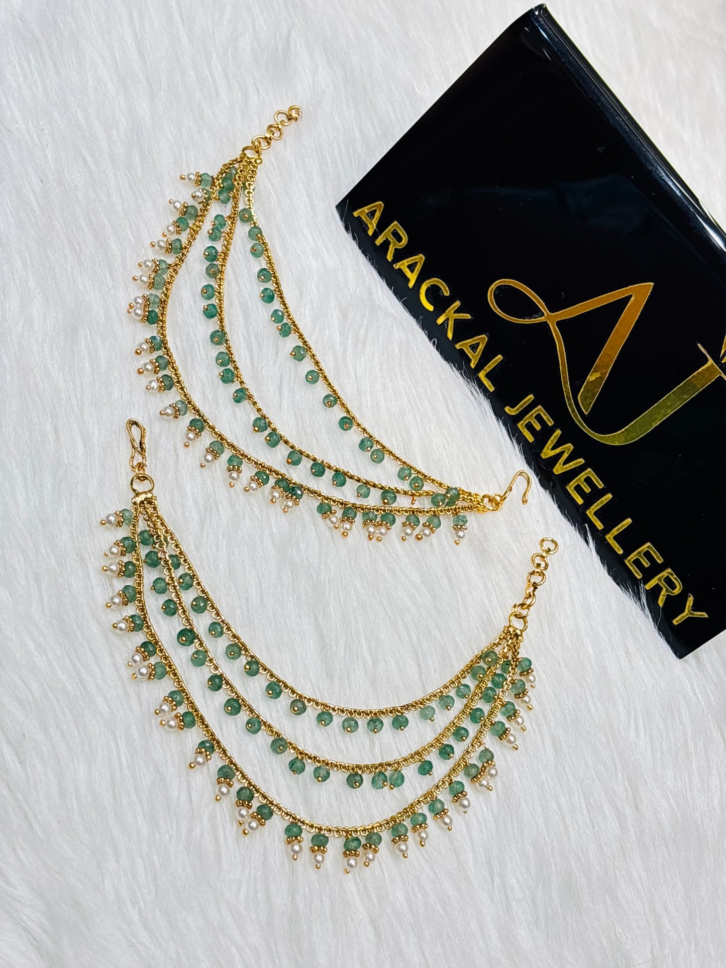 Premium quality 3layer pearl and beads hanging earchain product code C05