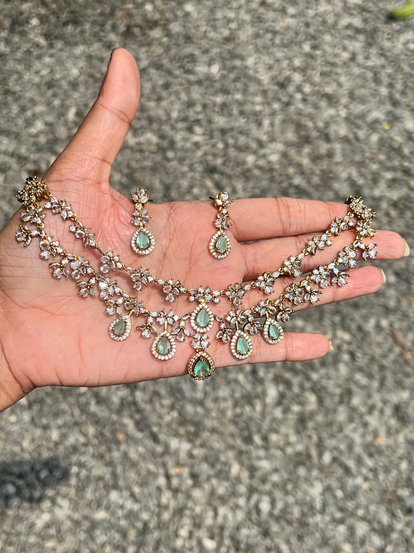 Premium AD Stone Bridal 2 layer Necklace Set product code 650