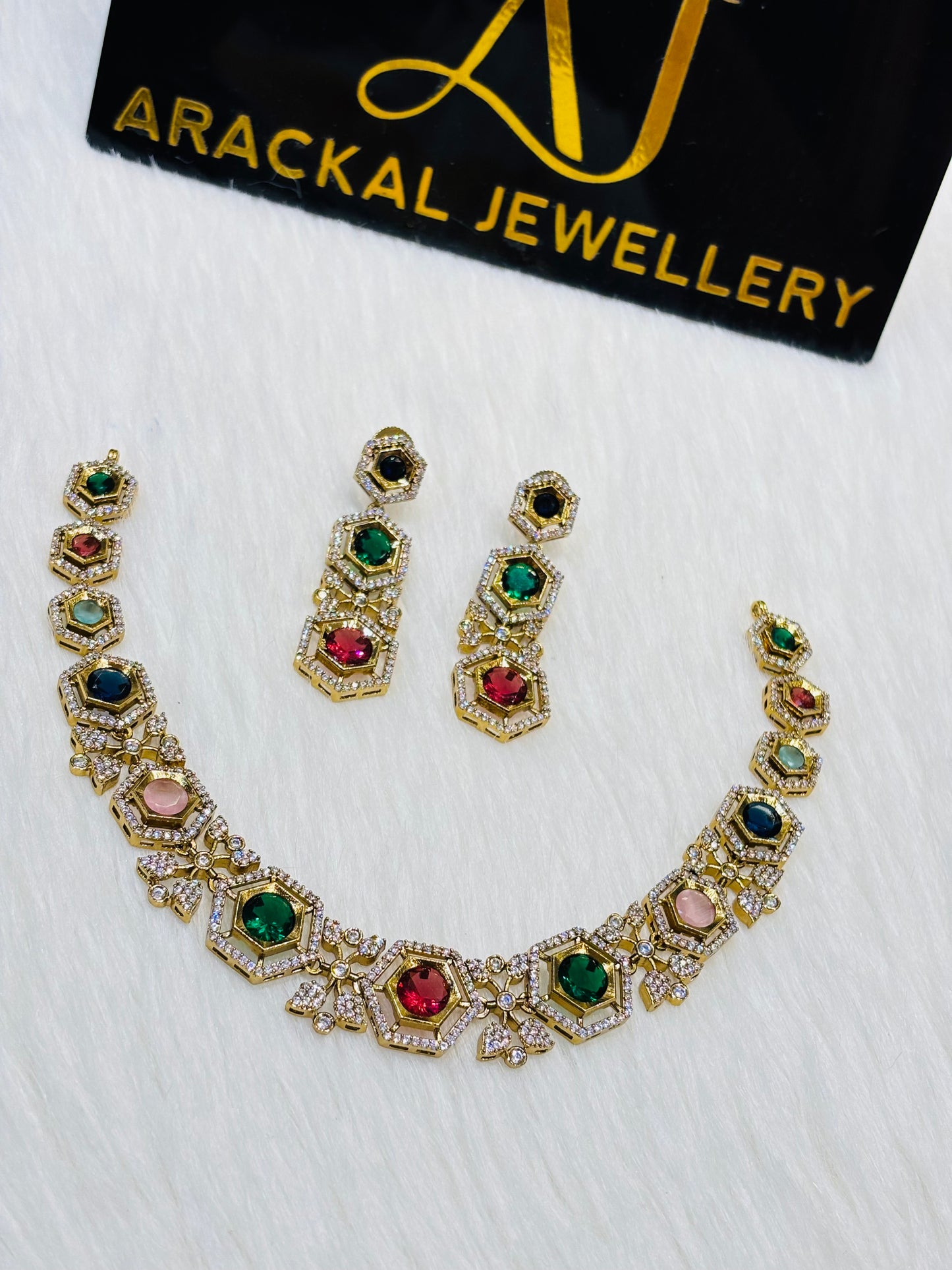 Premium quality Navarathna ad necklace product code N244