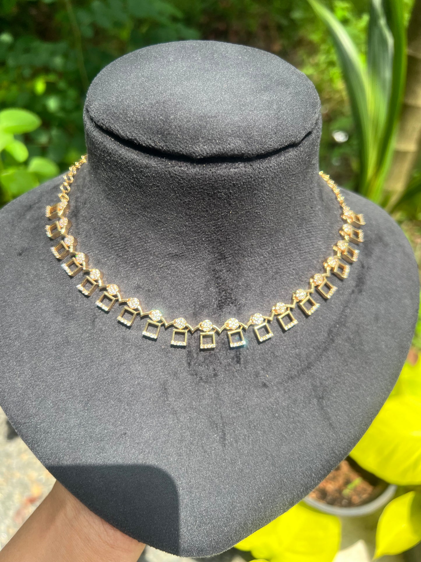 Premium quality American diamond 24carat gold plated bridal necklace with backchain product code G100