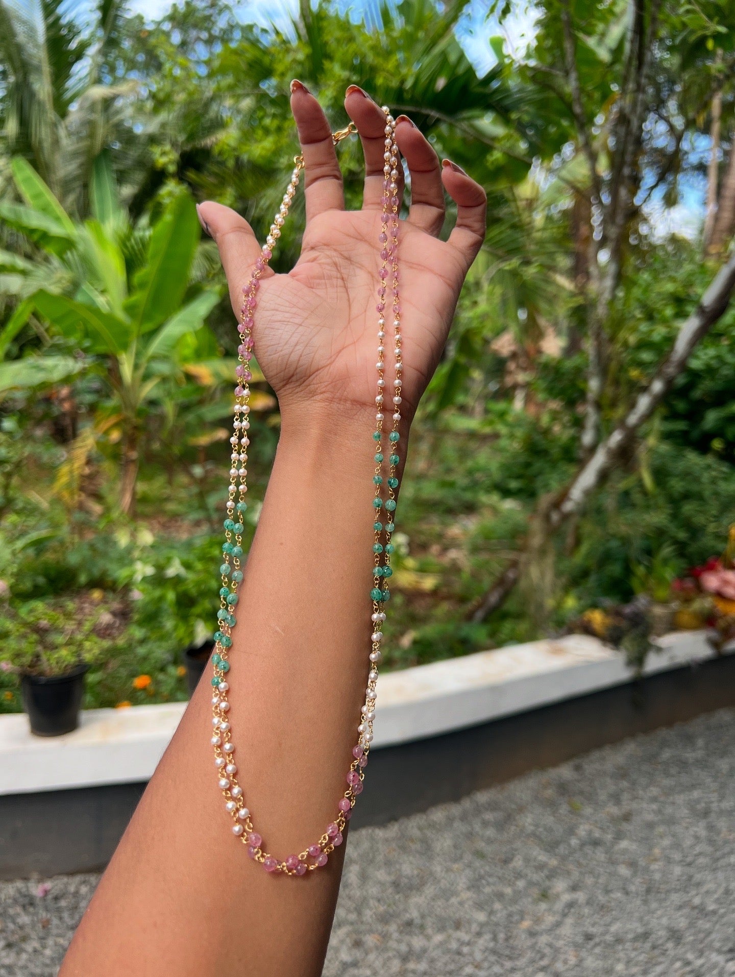 Premium 2layer Multi color 24inch long pearl haram product code P14