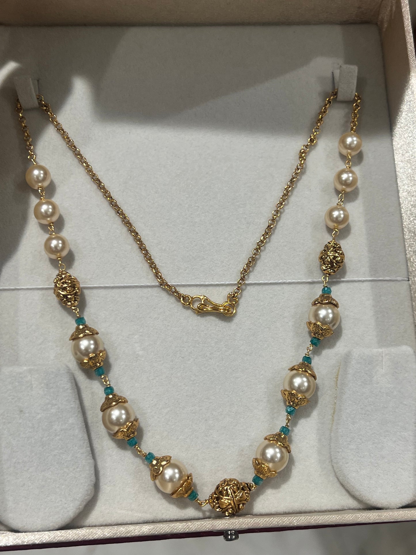 Premium handmade designer budget friendly gold covering pearl beads necklace product code P97