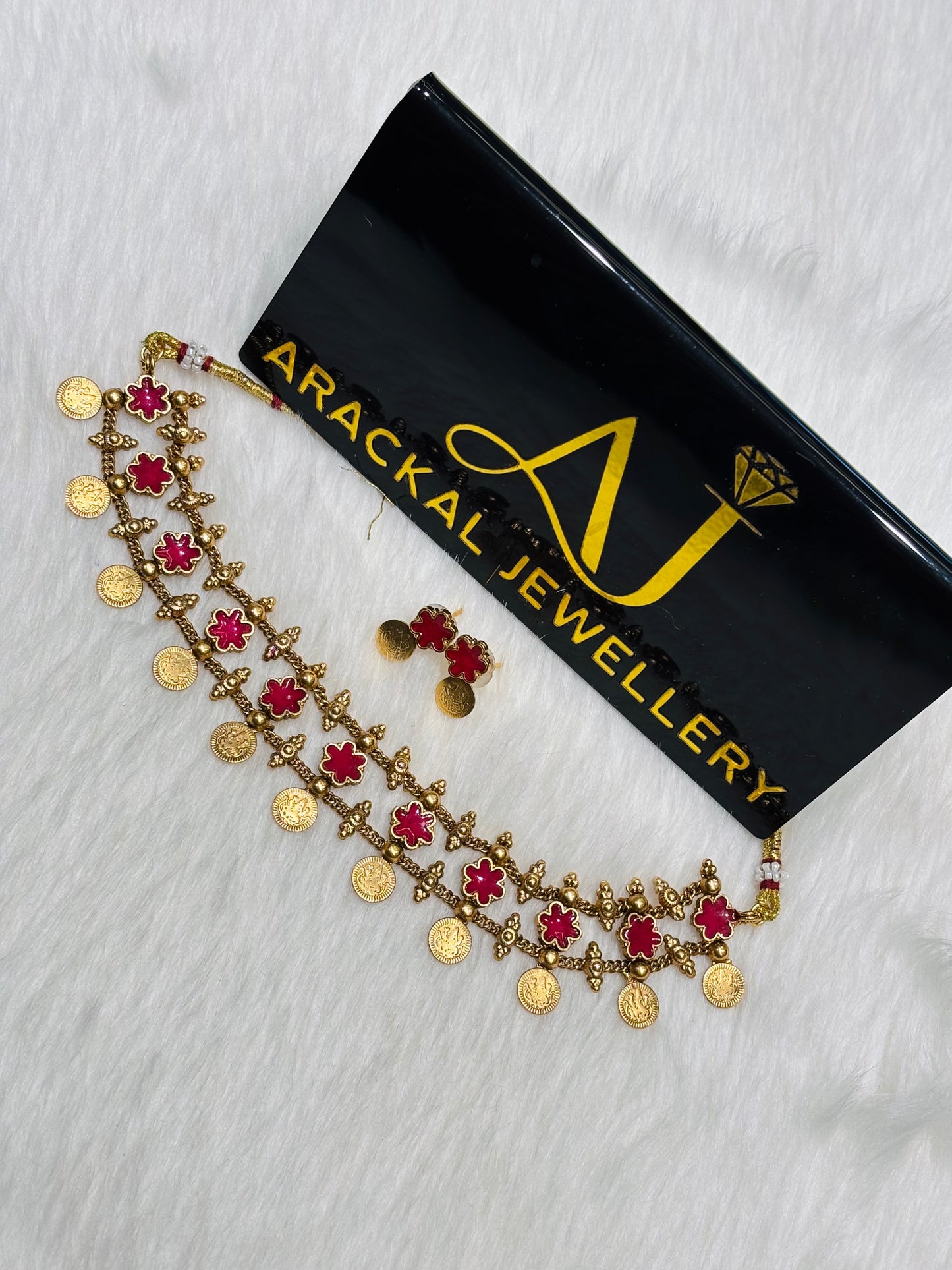 Premium quality antique gold lakshmi coin choker set product code N365