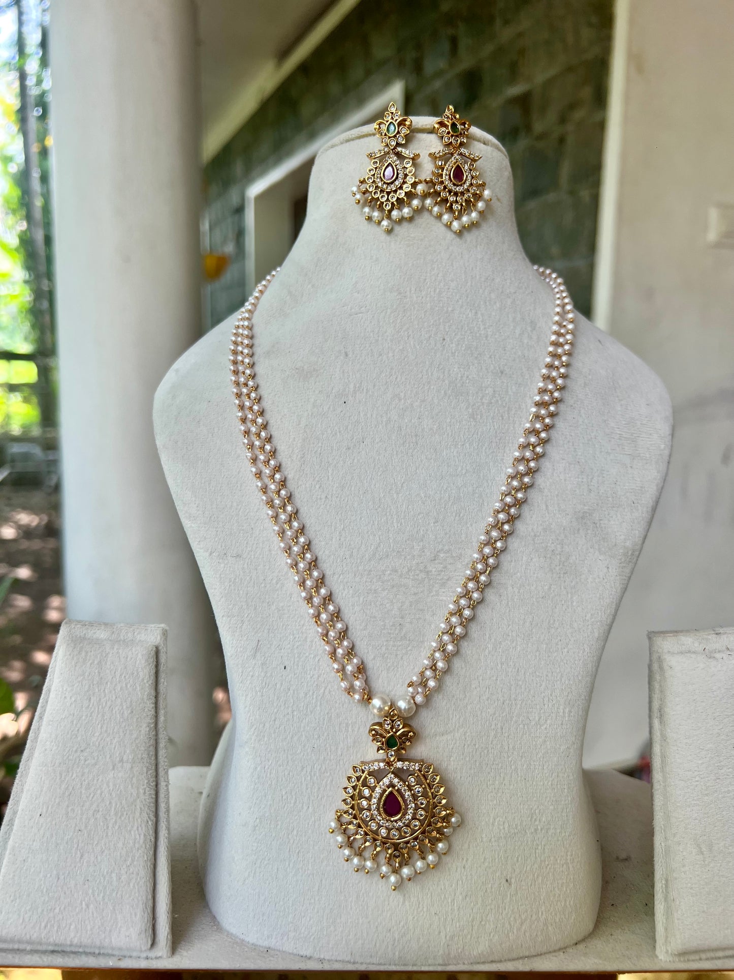 Premium 3 layer pearl pendant haram set product code 71