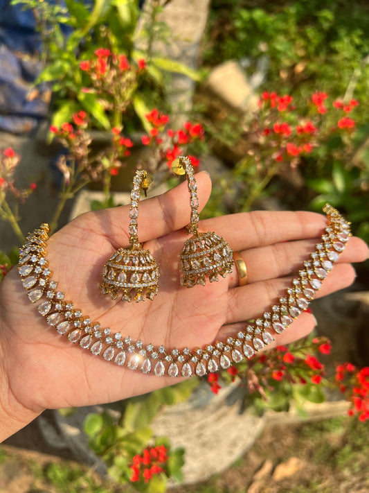 Premium quality raindrops necklace with hanging ad jhumka product code 984