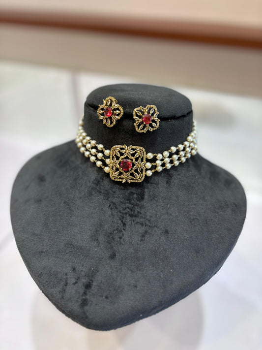 Premium quality ad Victorian 3layer pearl choker set product code N226