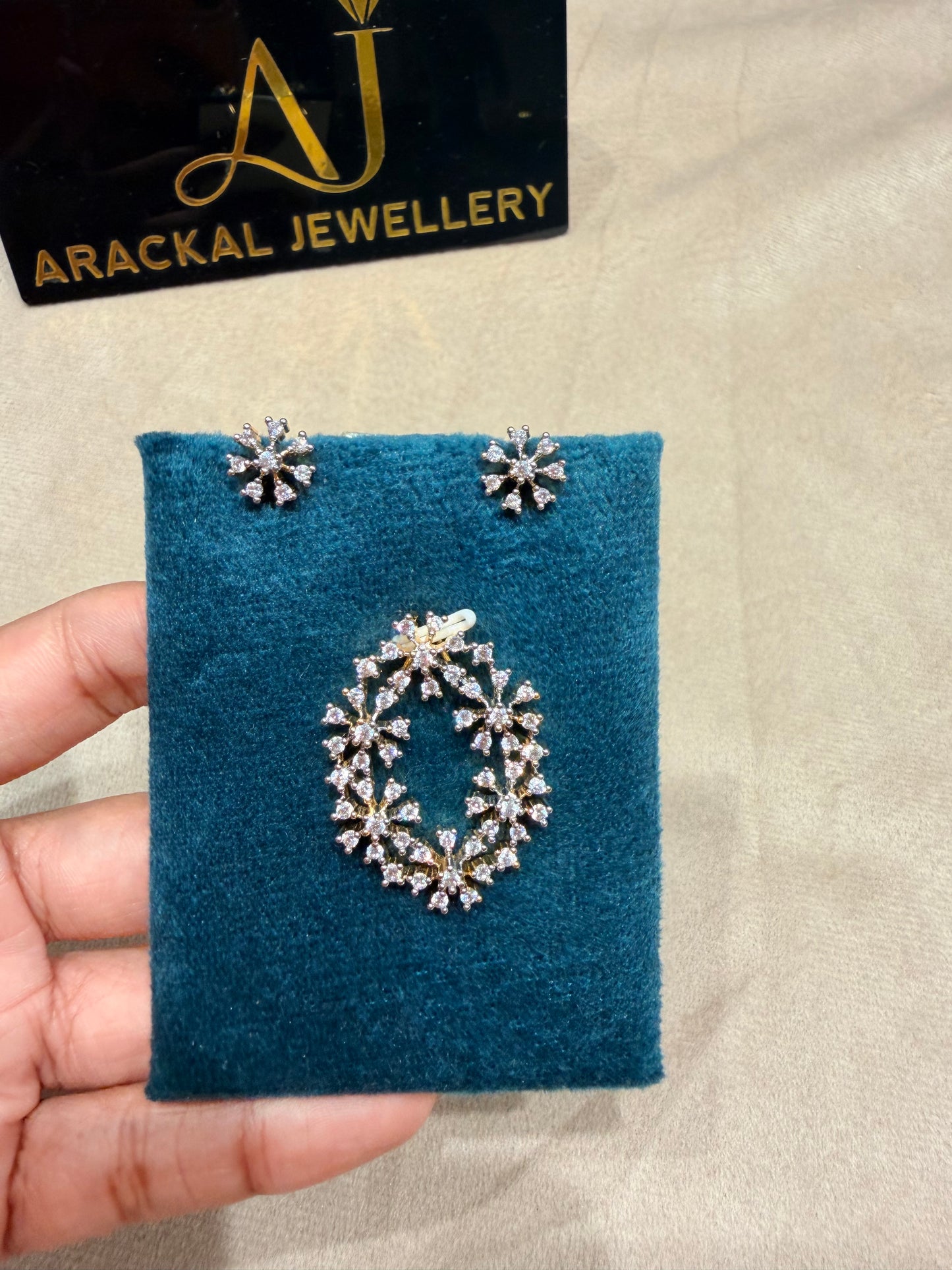 Premium diamond finish star party wear pendant set product code D390