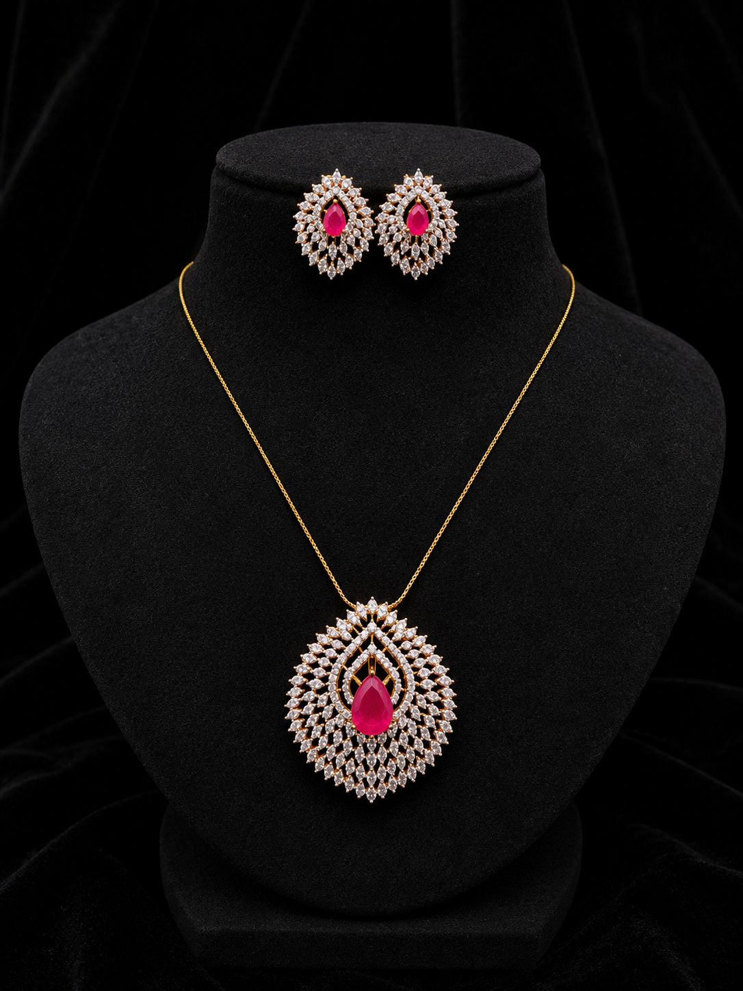 Premium diamond finish party wear pendant set with chain product code D398