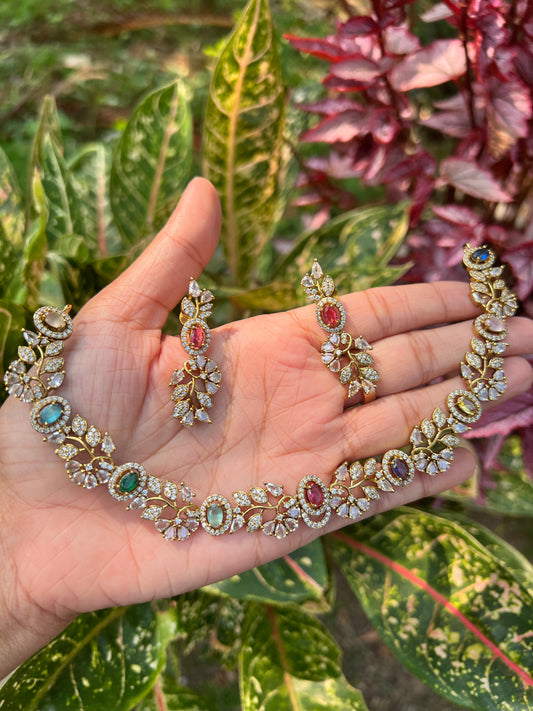 Premium Navarathna ad floral necklace product code 967