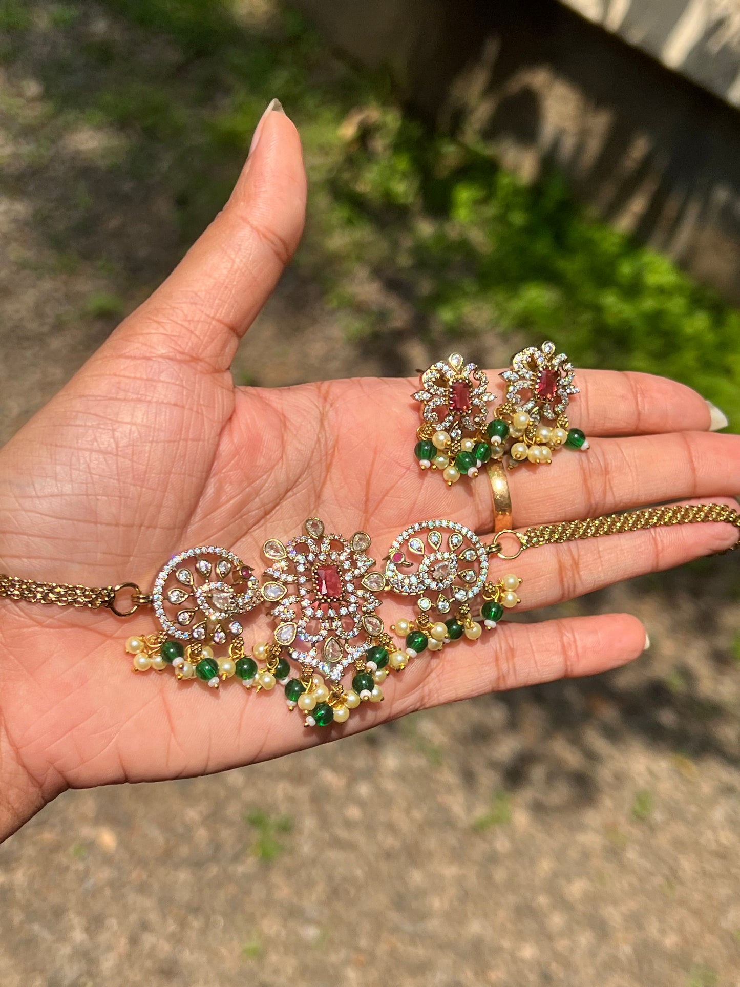 Premium ad pearl hanging choker set product code 694