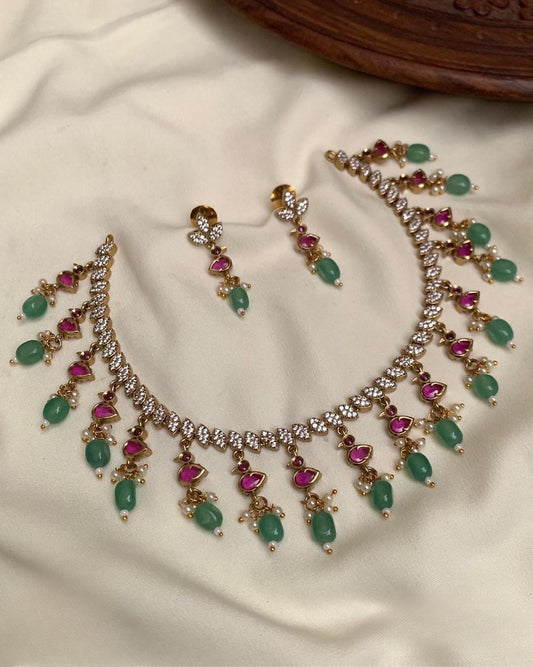 Premium designer ad kemp stone beads hanging necklace product code 874