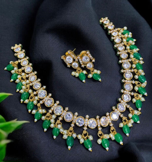 Premium jadau Kundan necklace with hanging beads product code 631