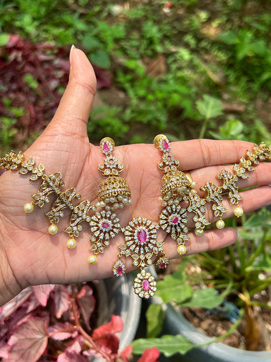 Premium jadau Kundan necklace with jhumka product code 1255