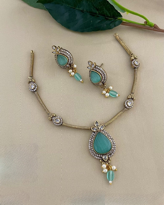 New designer Kundan ad mix necklace set product code 449