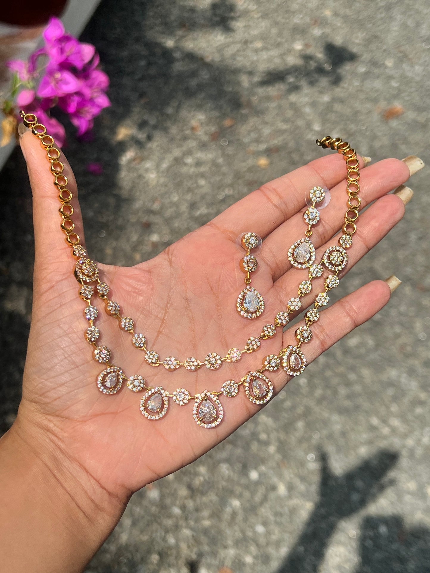 Premium antique gold ad 2layer necklace set product code T26