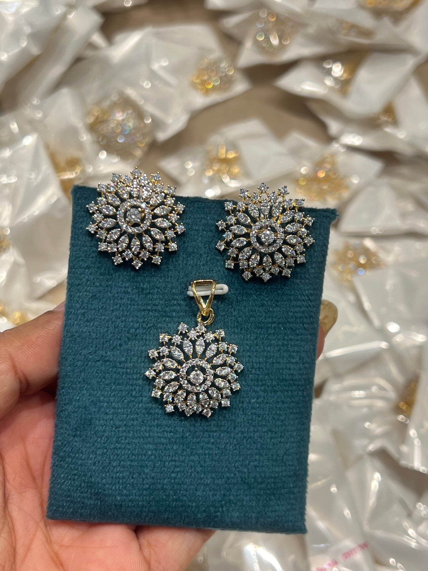 Premium diamond finish party wear pendant set product code D293