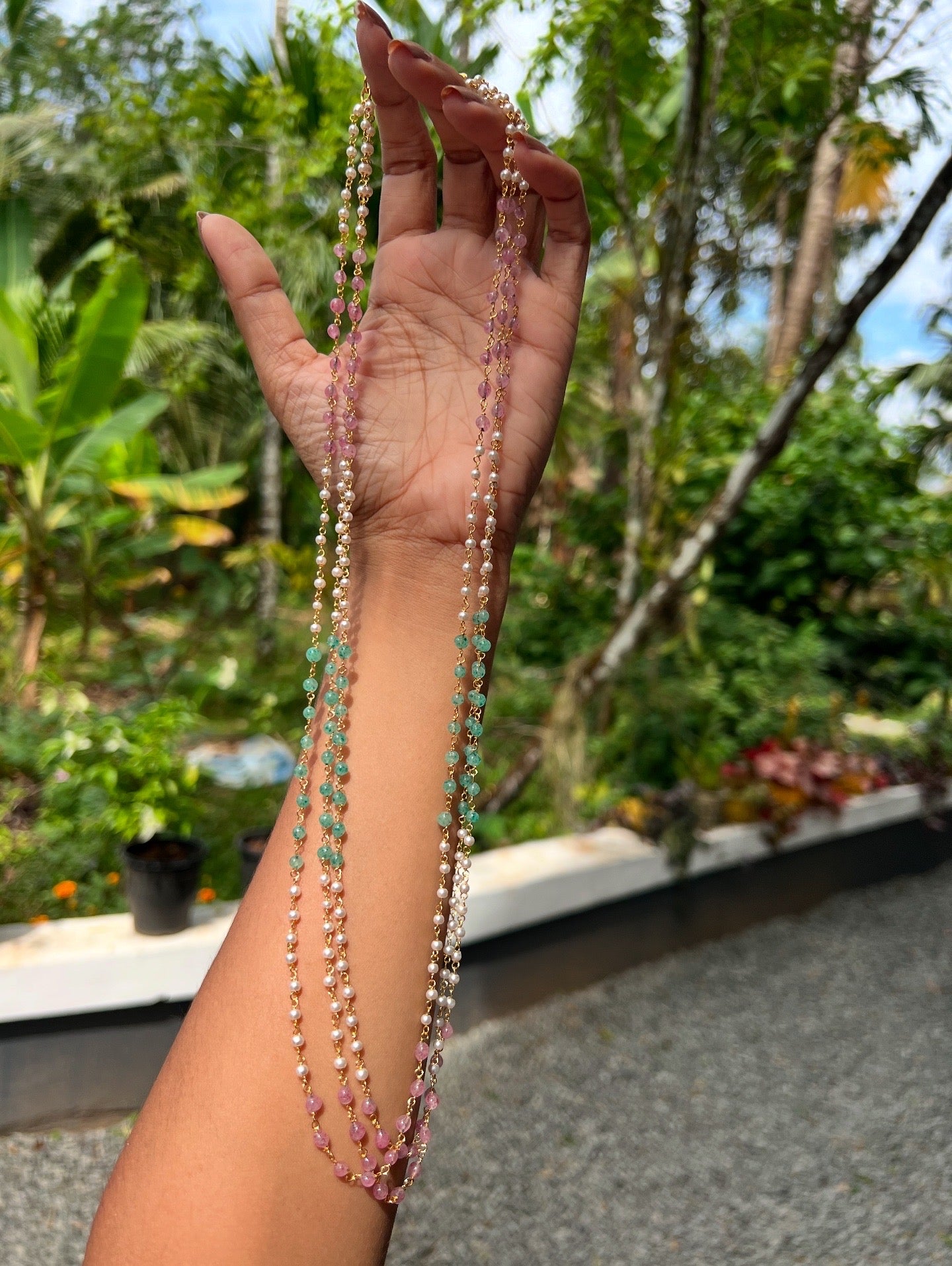 Premium 3 layer Multi color pearl 24inch Mala  product code P15