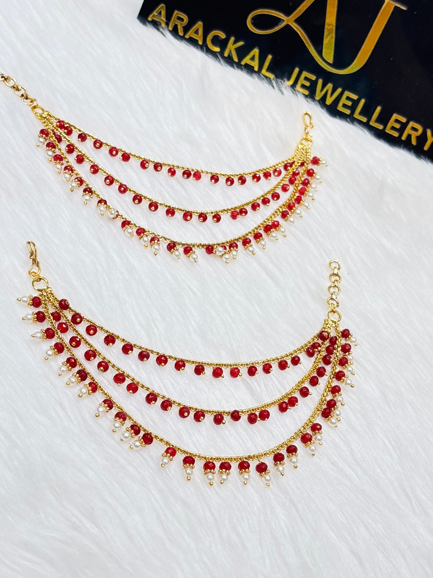 Premium quality 3layer pearl and beads hanging earchain product code C05