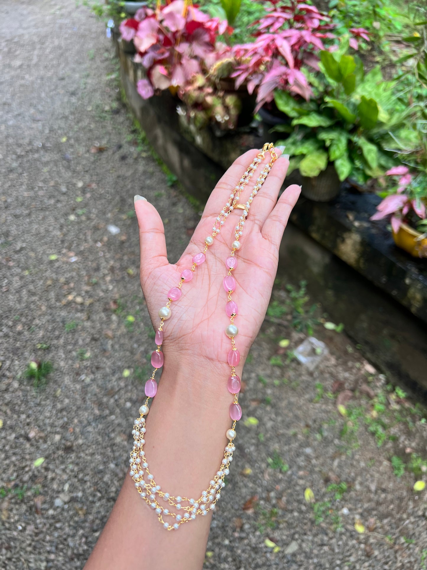 Premium long Pastel pink pearl haram product code N160