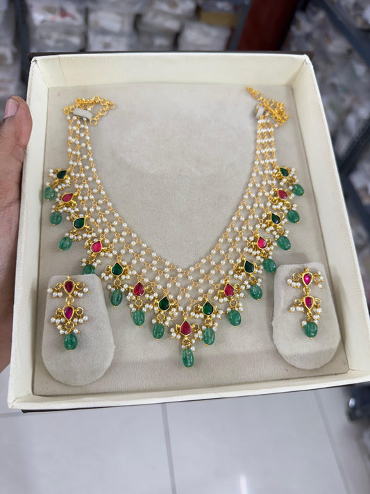 Premium handmade jadu Kundan pearl necklace