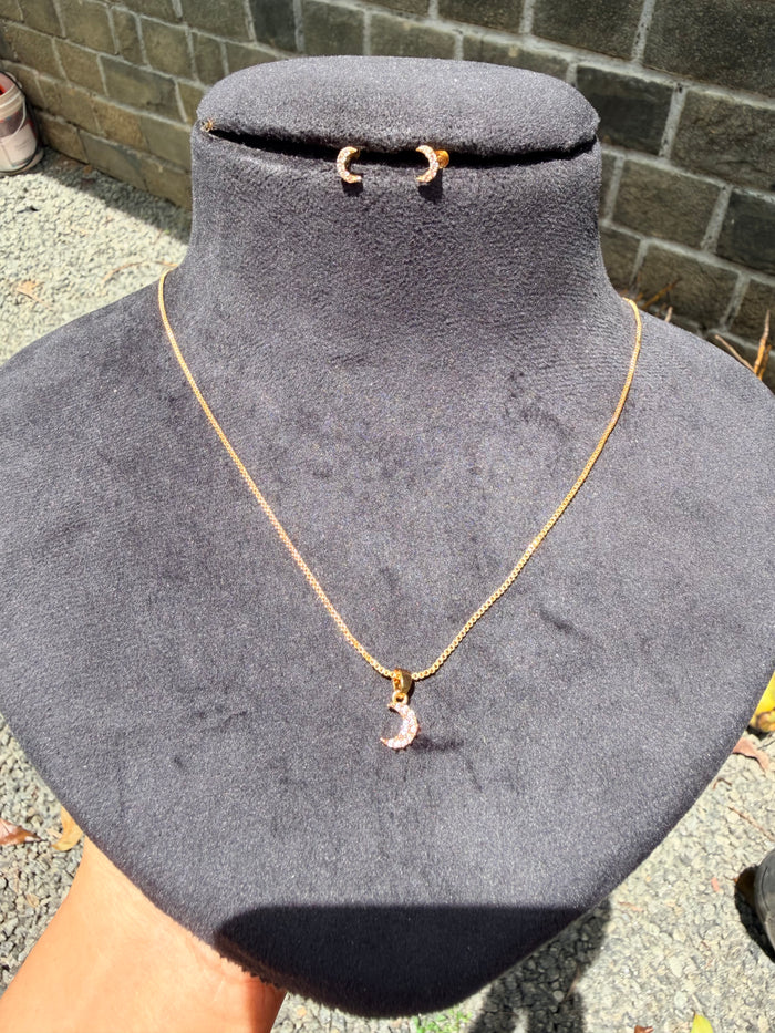 Premium gold plated moon pendant chain with stud product code