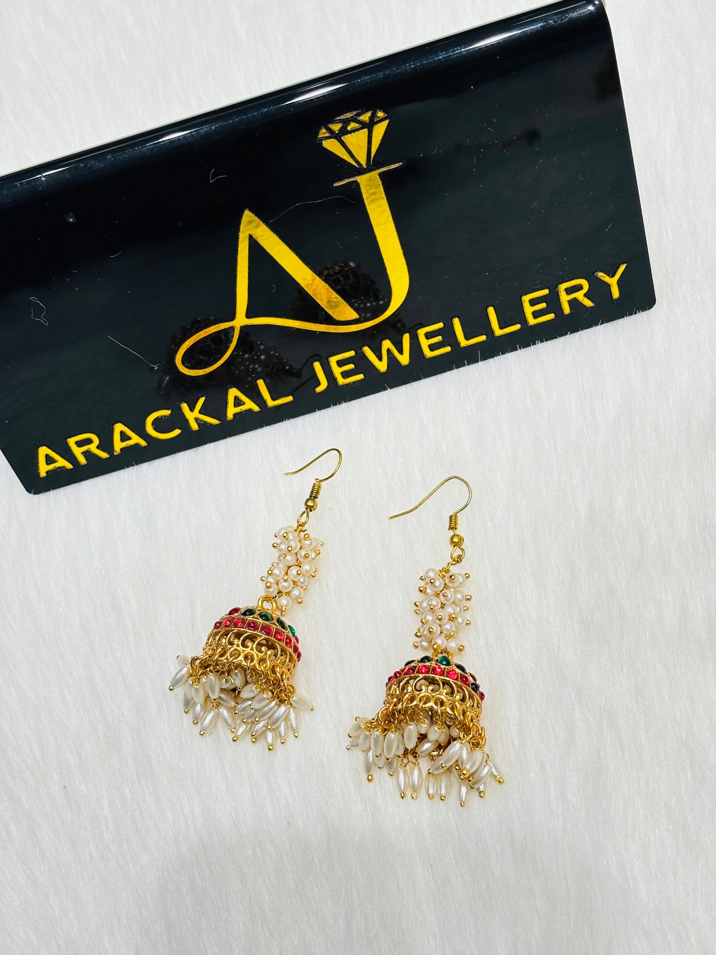 Premium rice pearl hanging jhumka Product code E56