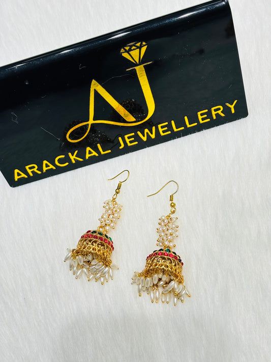 Premium rice pearl hanging jhumka Product code E56