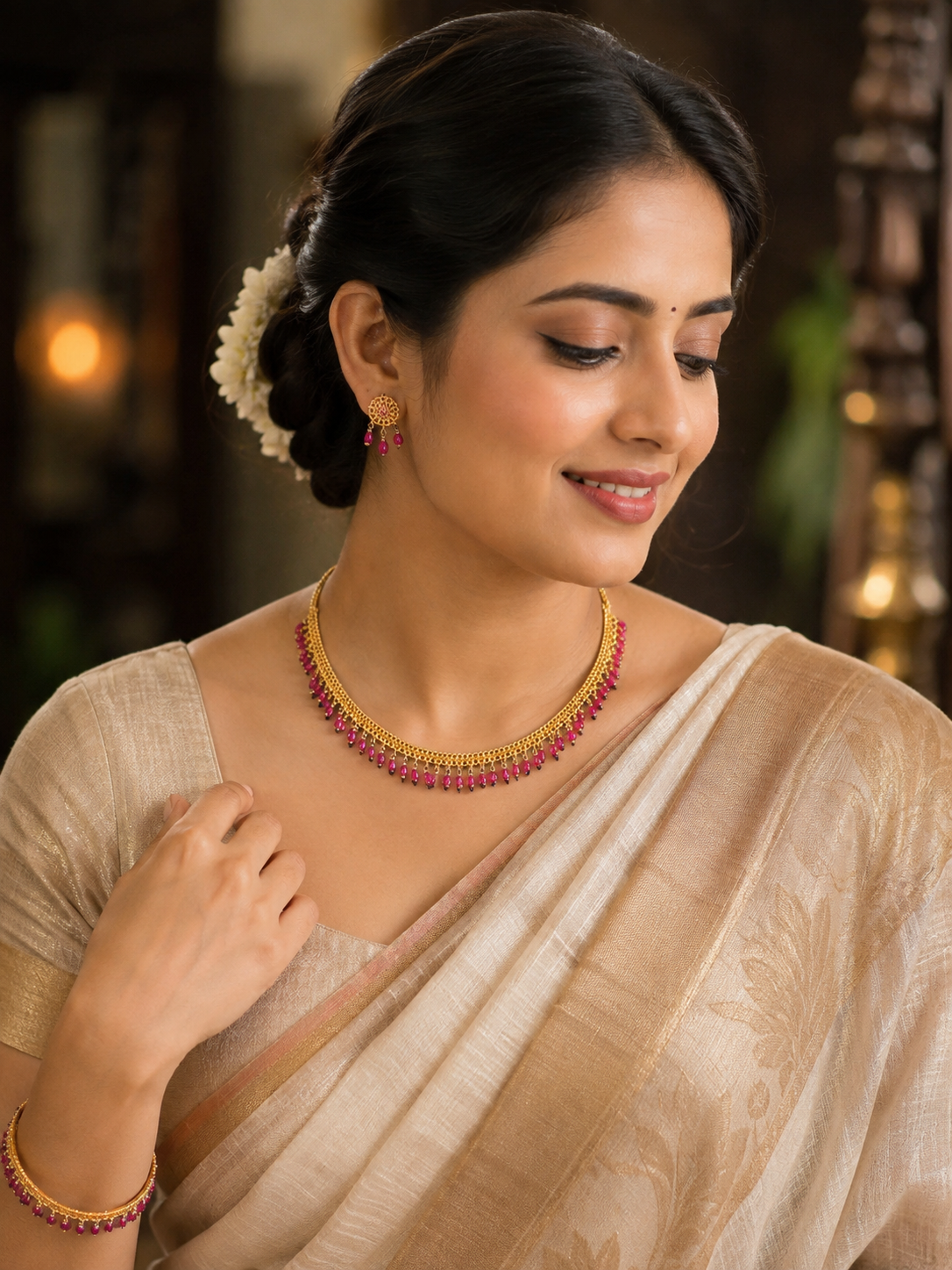 Premium 24 carat gold plated pink drops necklace product code G116