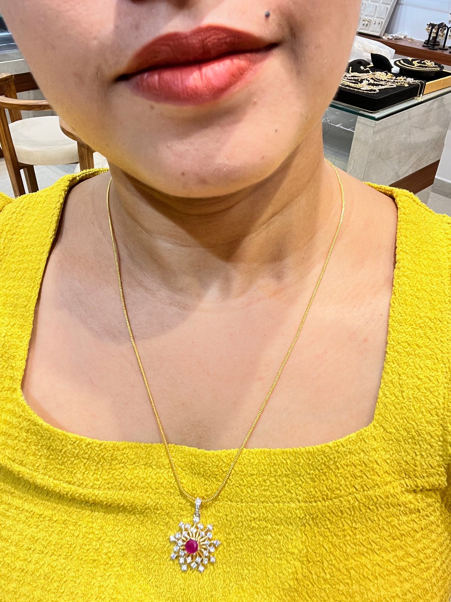 Premium repolishable diamond finish stone changeable pendant and earings set of 4 color stones with 8pidi chain product code CP4