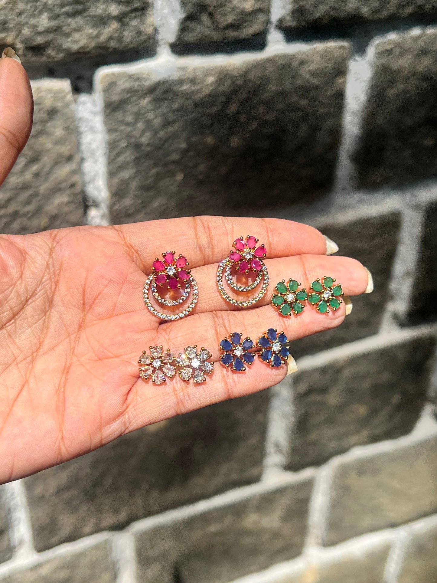 Premium antique gold stone changeable earings set of 4 Colors product code E140