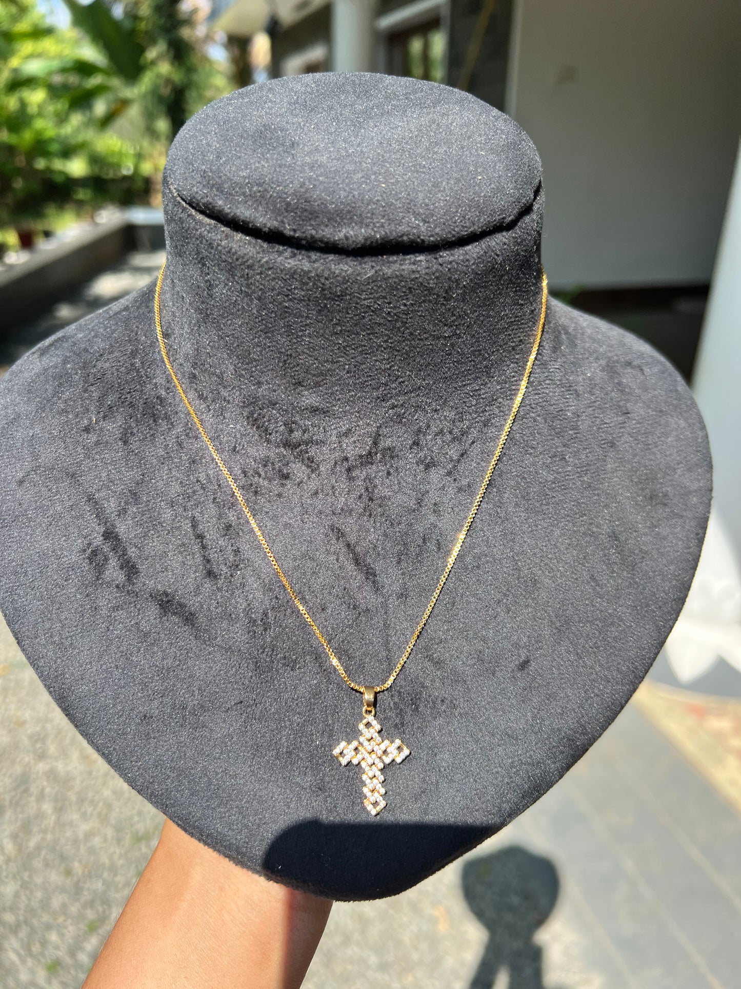 Daily wear gold plated chain with stone cross pendant product code G12