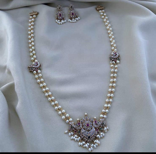 Premium 2layer pearl kemp Kundan stone haram product code 590