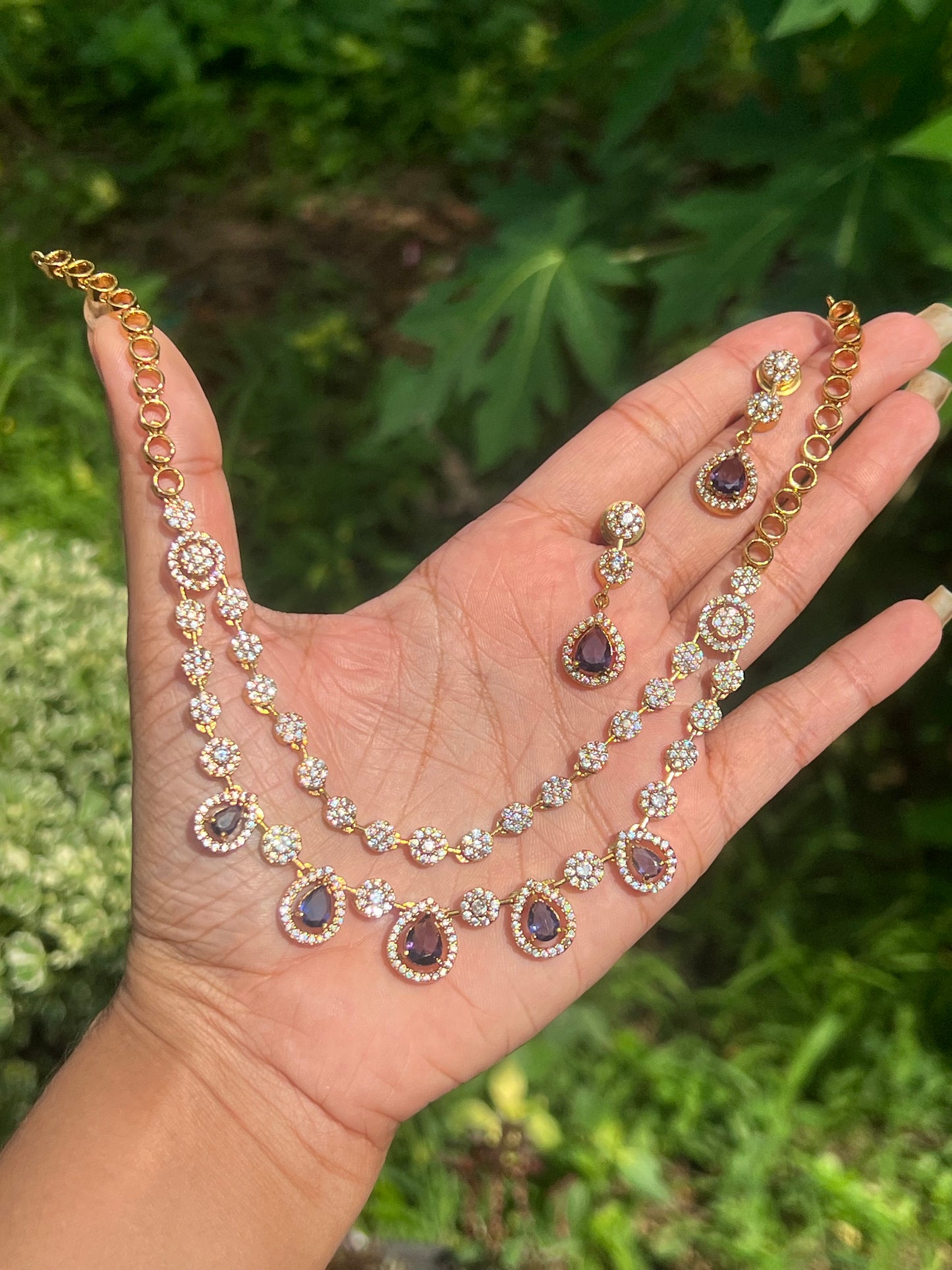 Premium antique gold ad 2layer necklace set product code T26