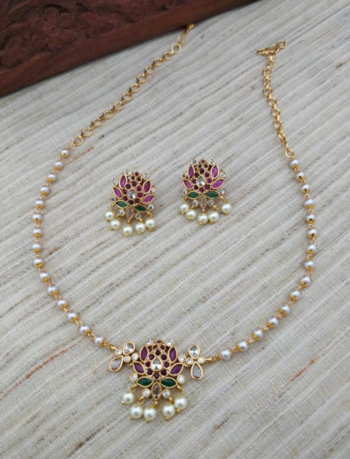 Best seller pearl chain with lotus pendant necklace product code 1137