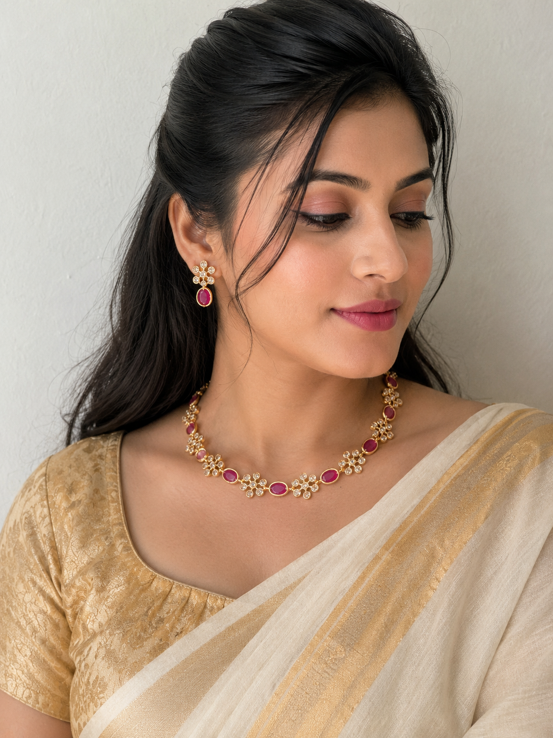 Premium quality ad gold plated floral necklace set product code G137