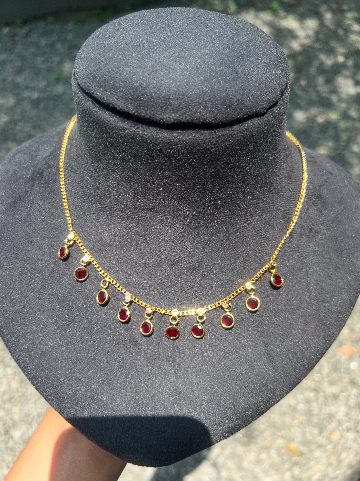 Premium gold plated daily use red cherry stone hanging necklace product code G47