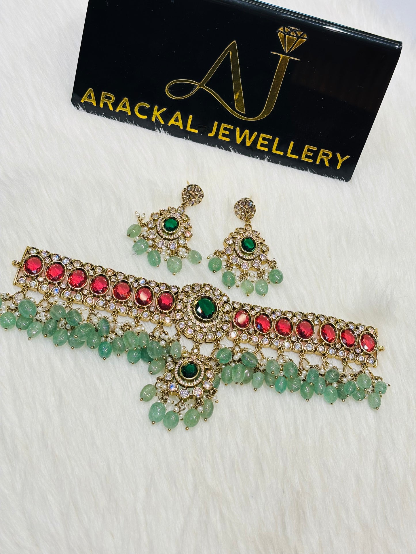 Premium quality Victorian polish jadau kundan choker set product code N391