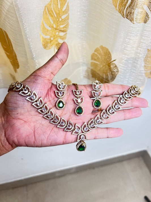Premium quality Ad semi bridal necklace set with tikka  product code 751