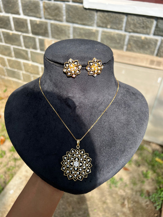 Premium daimond finish bridal pendant chain set with earings product code 12