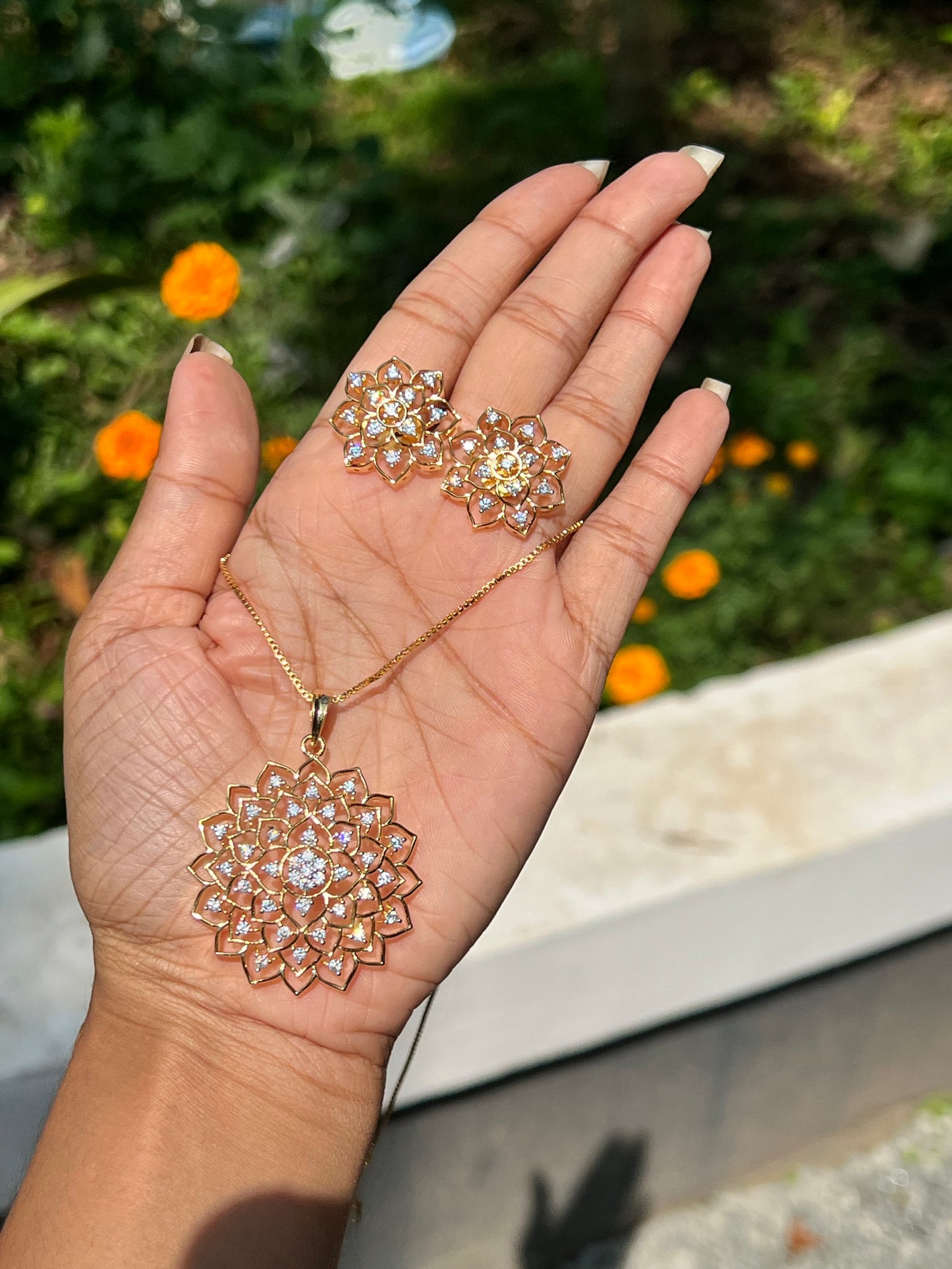 Premium daimond finish bridal pendant chain set with earings product code 12