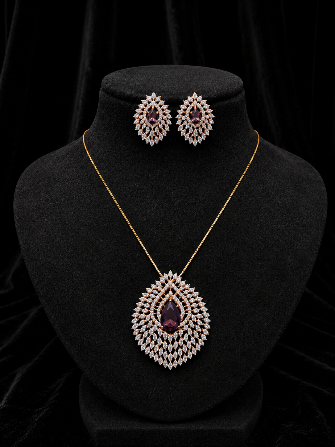 Premium diamond finish party wear pendant set with chain product code D398