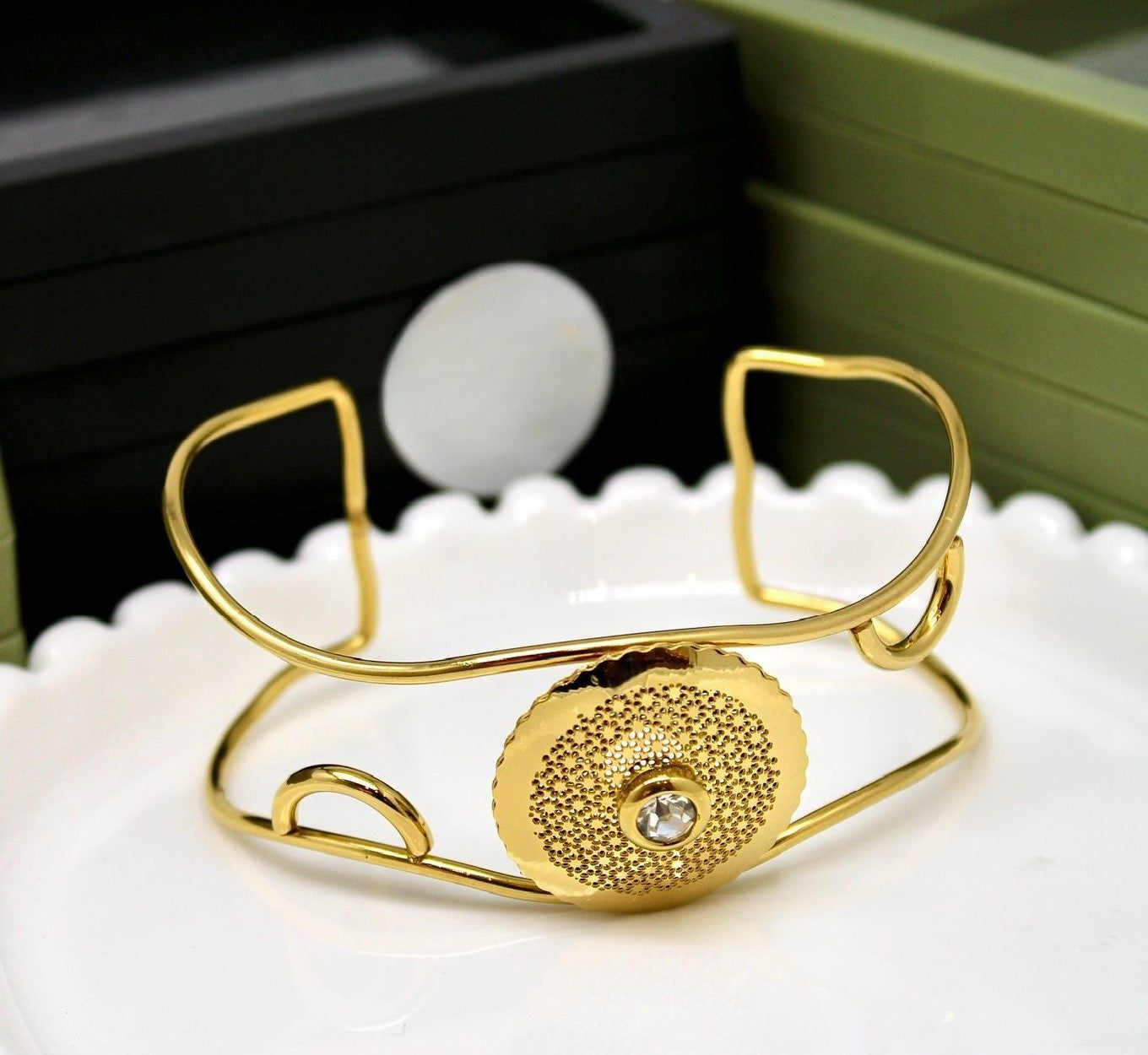 Vintage gold plated statement cuff bracelet