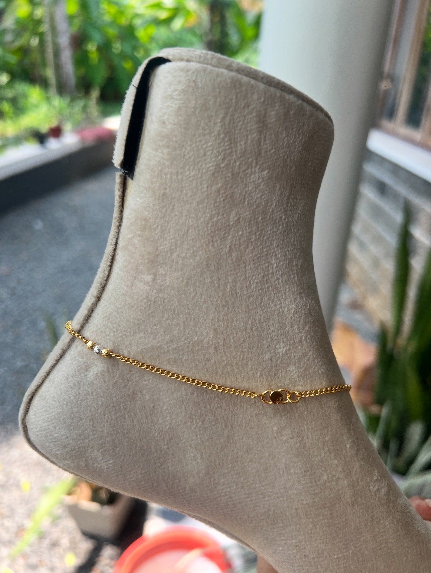 Premium gold plated daily wear twotone ball anklets (10.5) product code A15