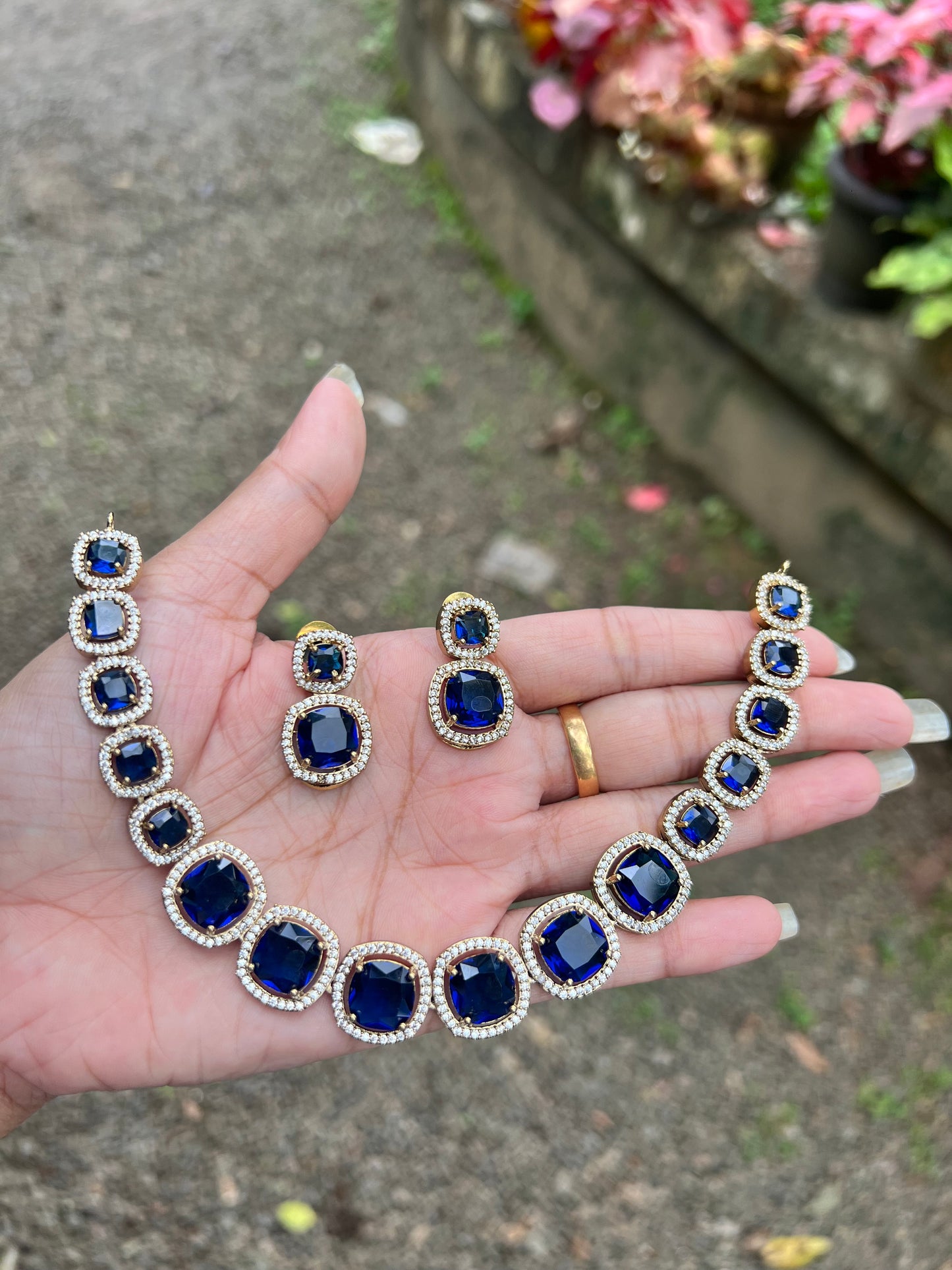 Premium quality ad stone antique gold necklace product code N189